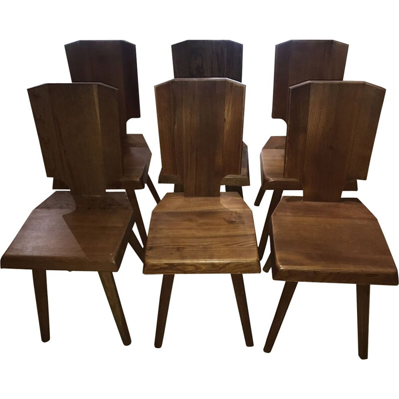 Set of 6 vintage S28A chairs by Pierre Chapo in elmwood 1970s