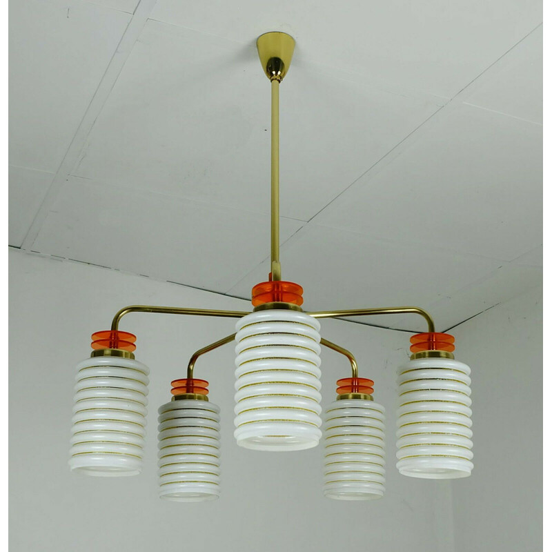 Vintage pendant lamp 5 glass shades 1950