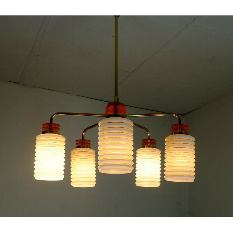 Vintage pendant lamp 5 glass shades 1950