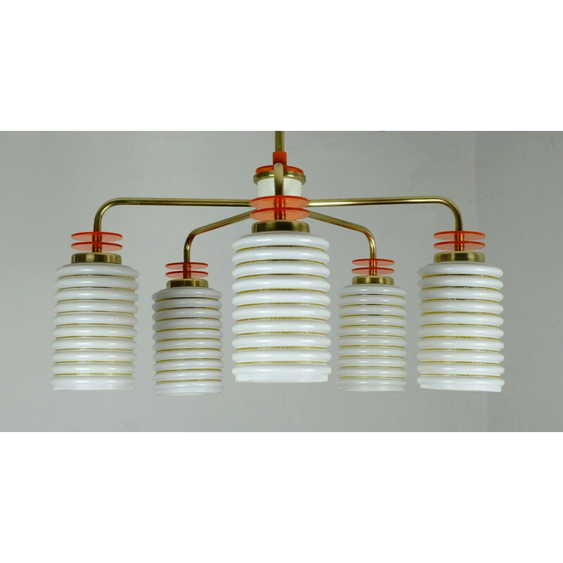 Vintage pendant lamp 5 glass shades 1950