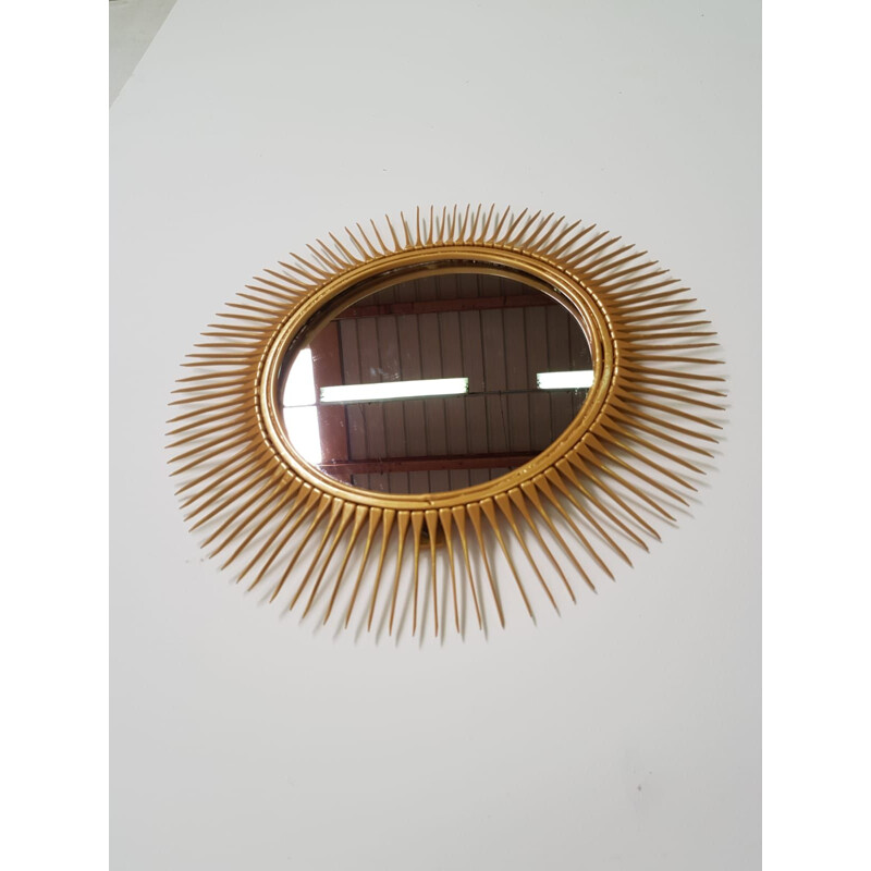 Vintage sunburst mirror in gilded metal