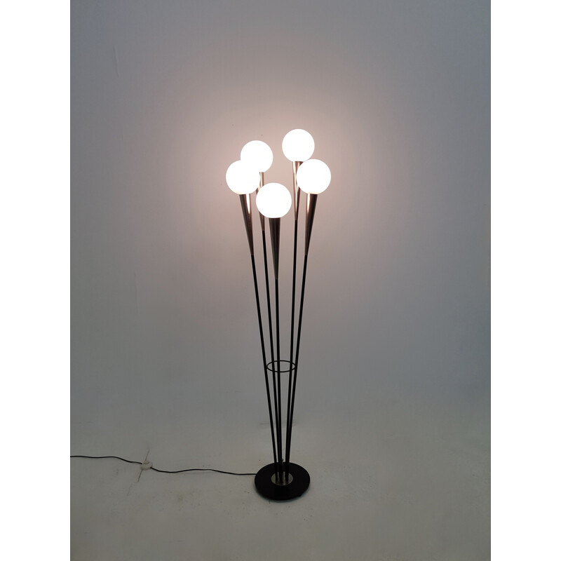 Vintage opaline and brass floor lamp by Maison Arlus