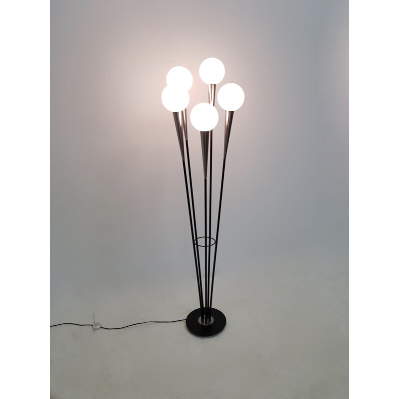 Vintage opaline and brass floor lamp by Maison Arlus
