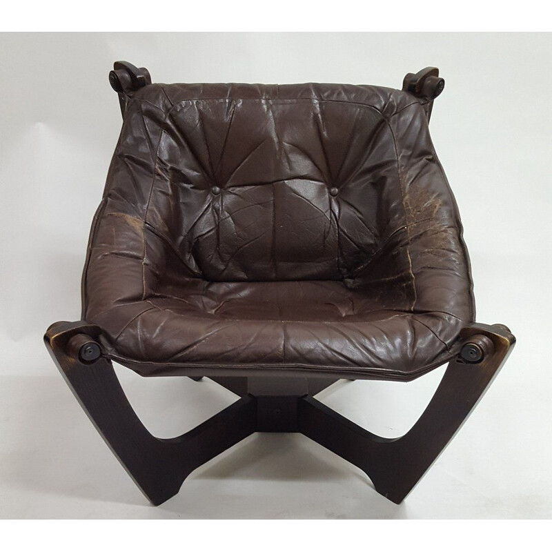 Fauteuil vintage Luna de Odd Knutsen en cuir marron des années 1970