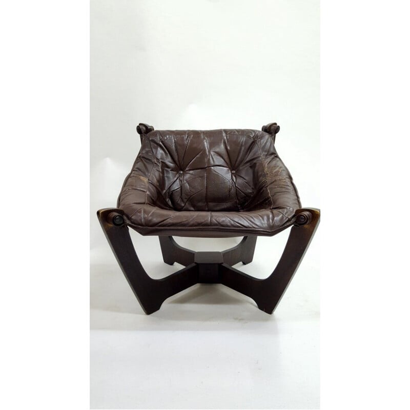 Vintage Luna Lounge Chair by Odd Knutsen in brown leather 1970s