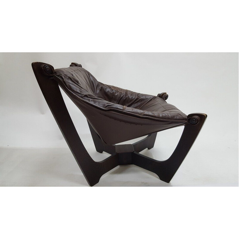 Vintage Luna Lounge Chair by Odd Knutsen in brown leather 1970s