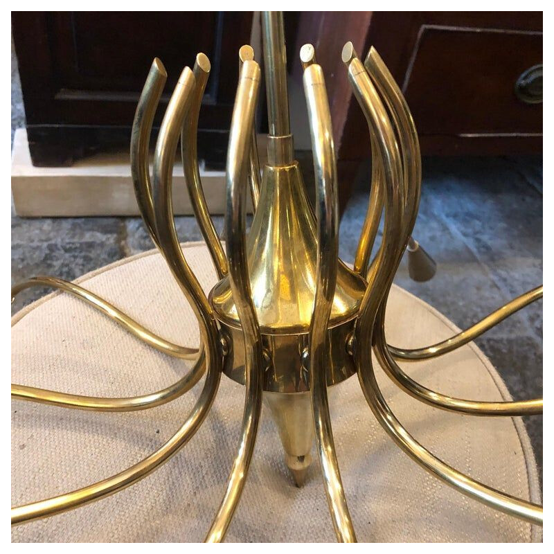 Vintage italian chandelier by Oscar Torlasco in brass 1950s