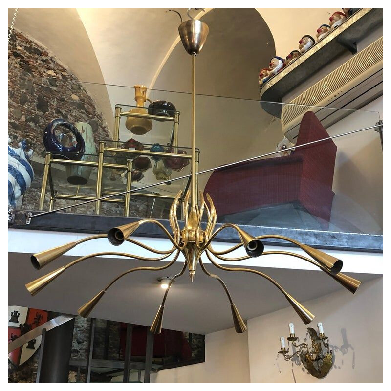 Vintage italian chandelier by Oscar Torlasco in brass 1950s