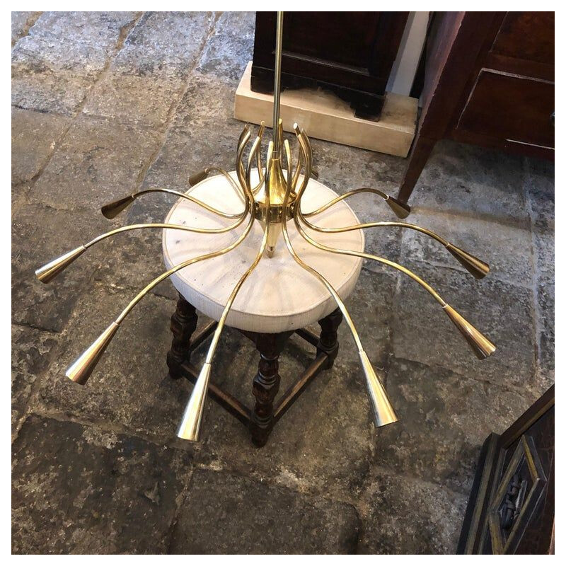 Vintage italian chandelier by Oscar Torlasco in brass 1950s