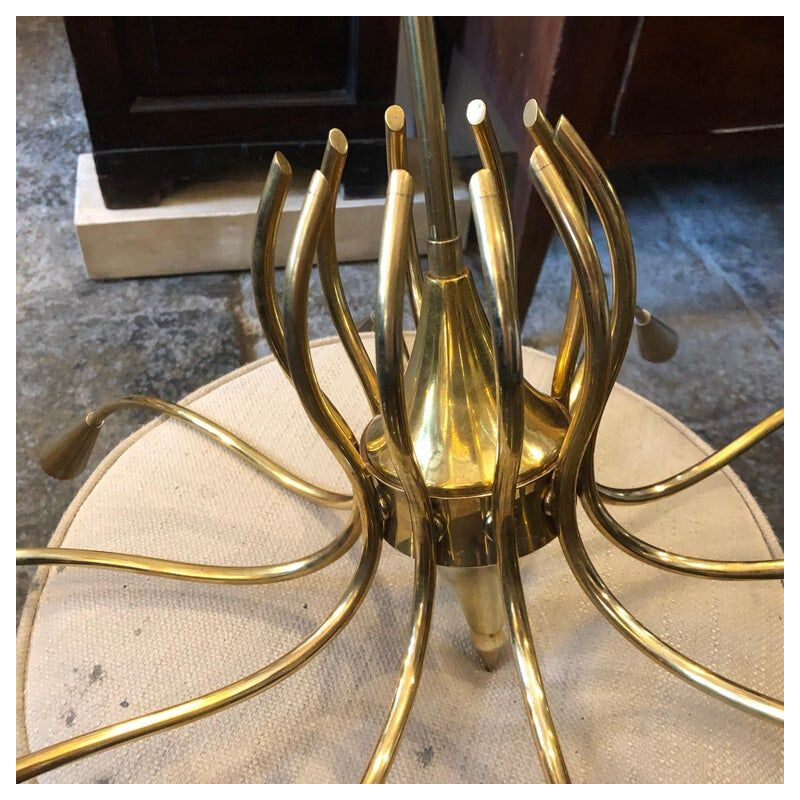 Vintage italian chandelier by Oscar Torlasco in brass 1950s