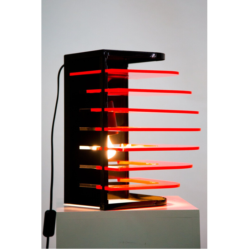 Vintage UV plexiglas and iron table lamp 1980s