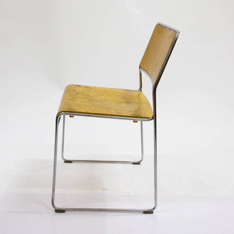 Chaise vintage en chrome plaqué et contreplaqué des années 1960