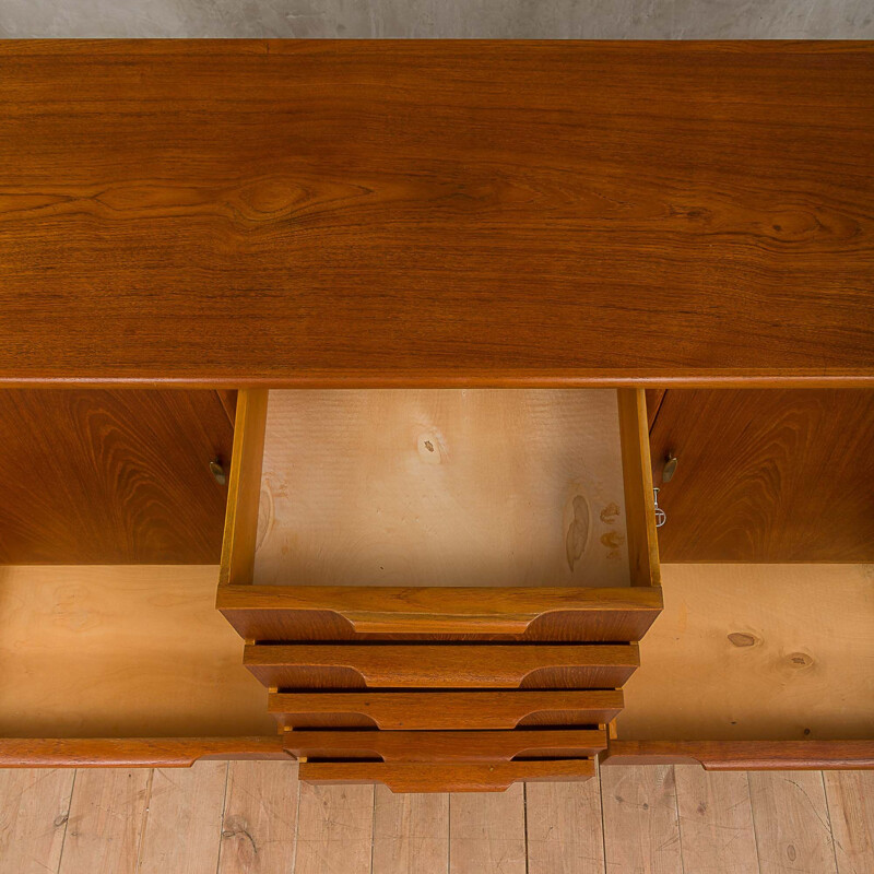 Vintage danish highboard in teak and beech and with 7 drawers 1960s