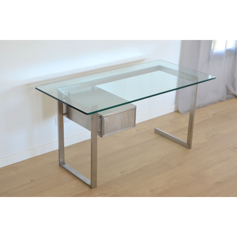 Vintage desk for DOM in glass and stainless steel 1970