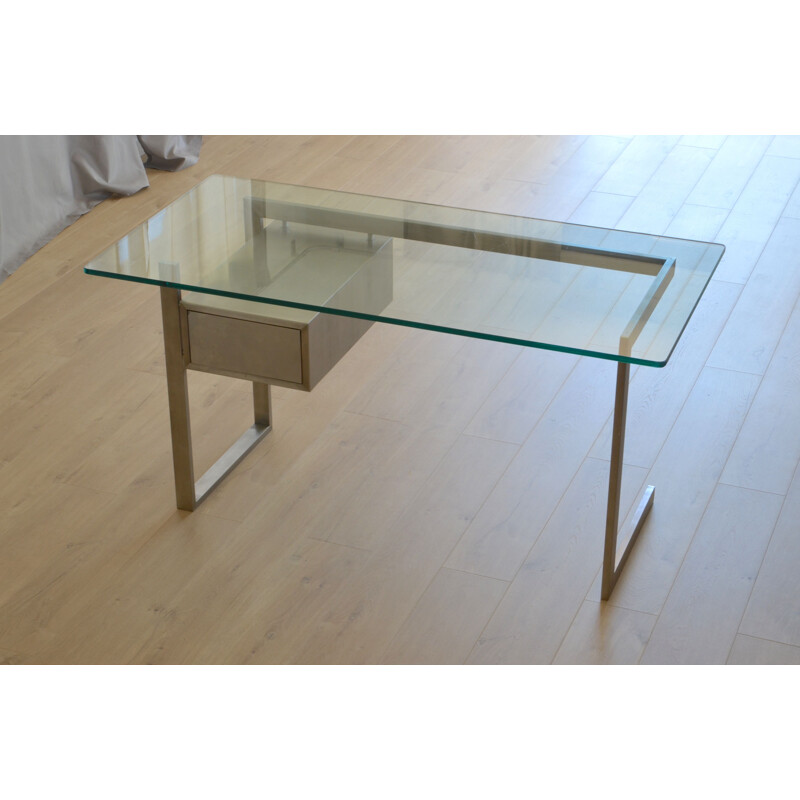 Vintage desk for DOM in glass and stainless steel 1970