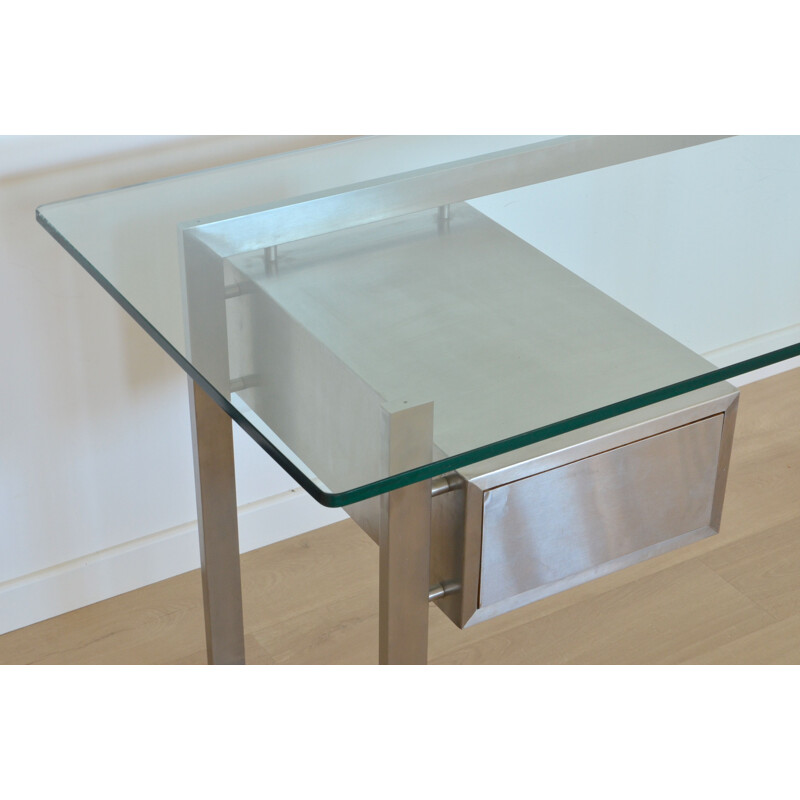 Vintage desk for DOM in glass and stainless steel 1970