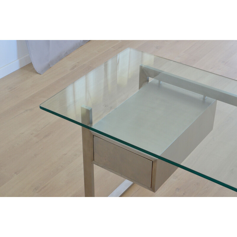 Vintage desk for DOM in glass and stainless steel 1970