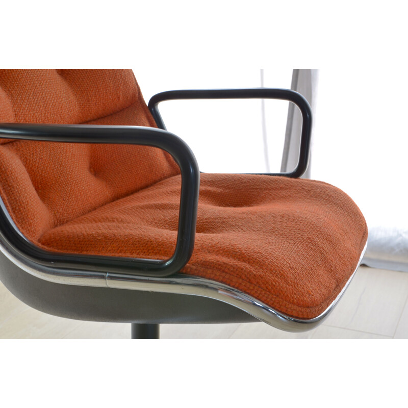 Fauteuil vintage orange de Charles Pollock 1ère édition Knoll 1960s