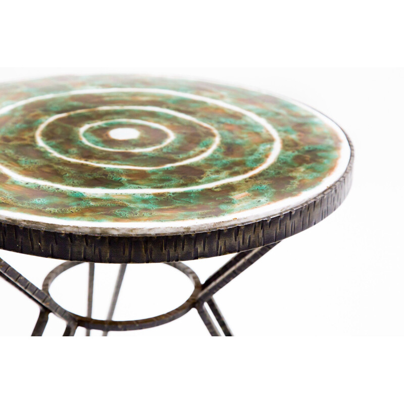 Vintage coffee table in iron with green ceramic tabletop 1970s