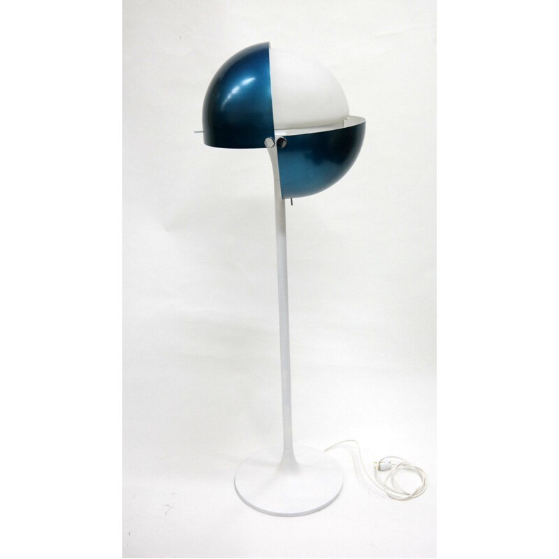 Vintage floor lamp in blue aluminium and glass 1960s