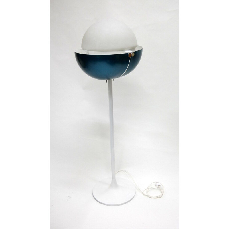 Vintage floor lamp in blue aluminium and glass 1960s