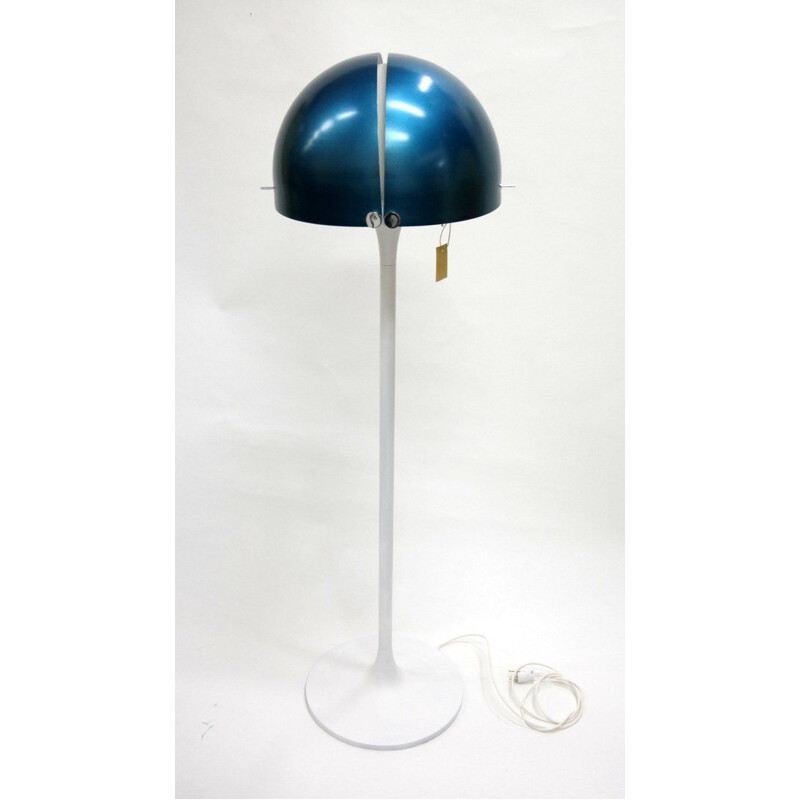 Vintage floor lamp in blue aluminium and glass 1960s