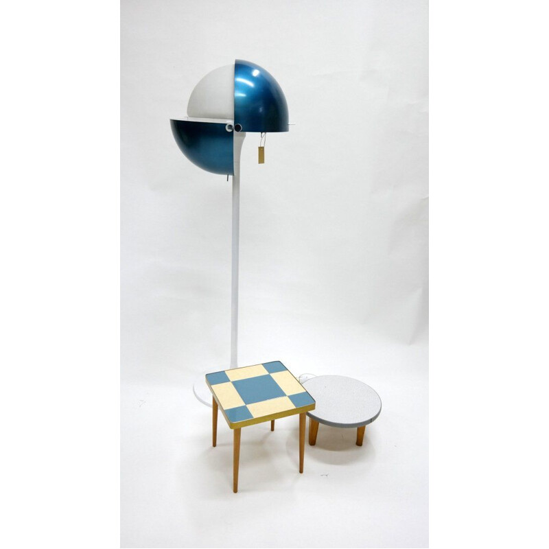 Vintage floor lamp in blue aluminium and glass 1960s