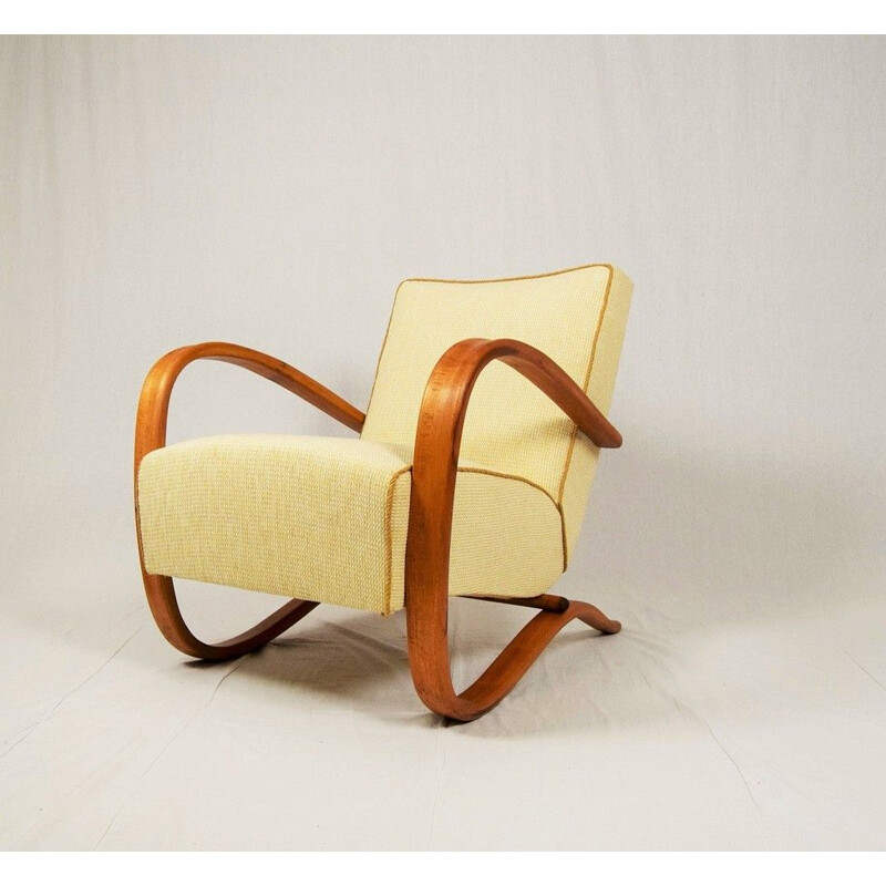 Vintage H-269 armchair by Jindrich Halabala in wood and fabric 1930s