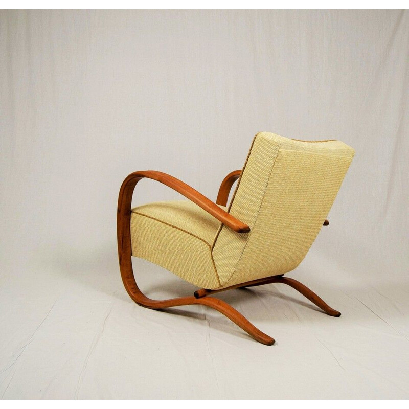 Vintage H-269 armchair by Jindrich Halabala in wood and fabric 1930s