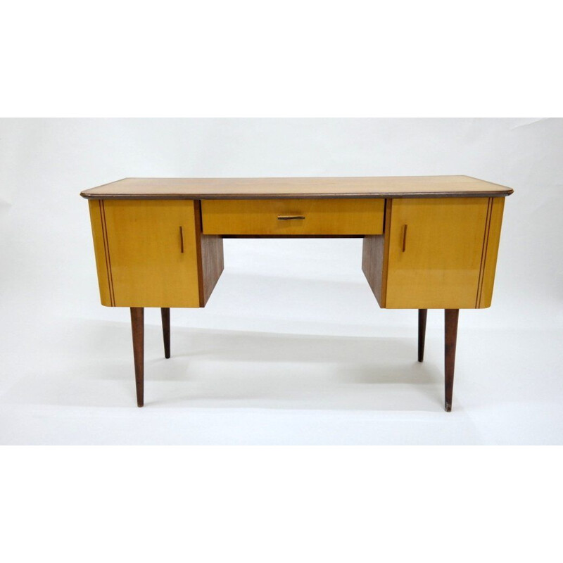 Vintage lacquered wood veneer desk 1960s