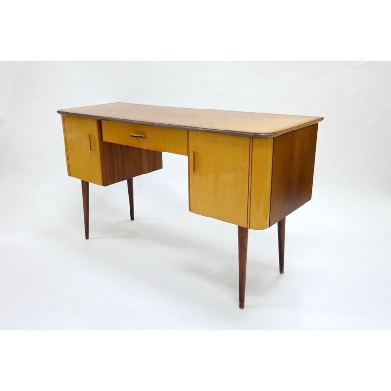 Vintage lacquered wood veneer desk 1960s