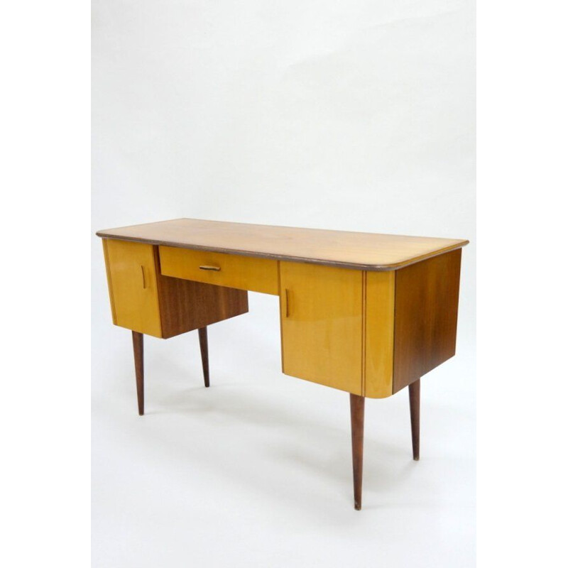 Vintage lacquered wood veneer desk 1960s