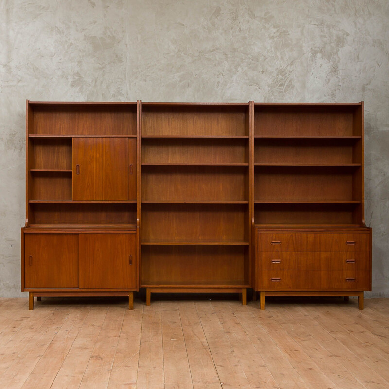 Vintage danish 3 units bookshelves system with 2 desktops in teak 1970s