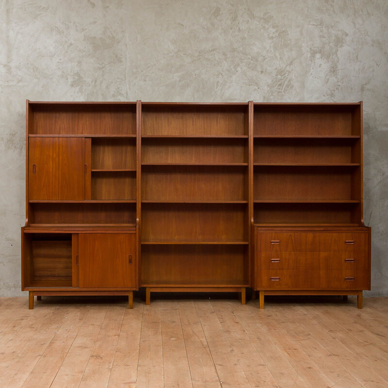 Vintage danish 3 units bookshelves system with 2 desktops in teak 1970s