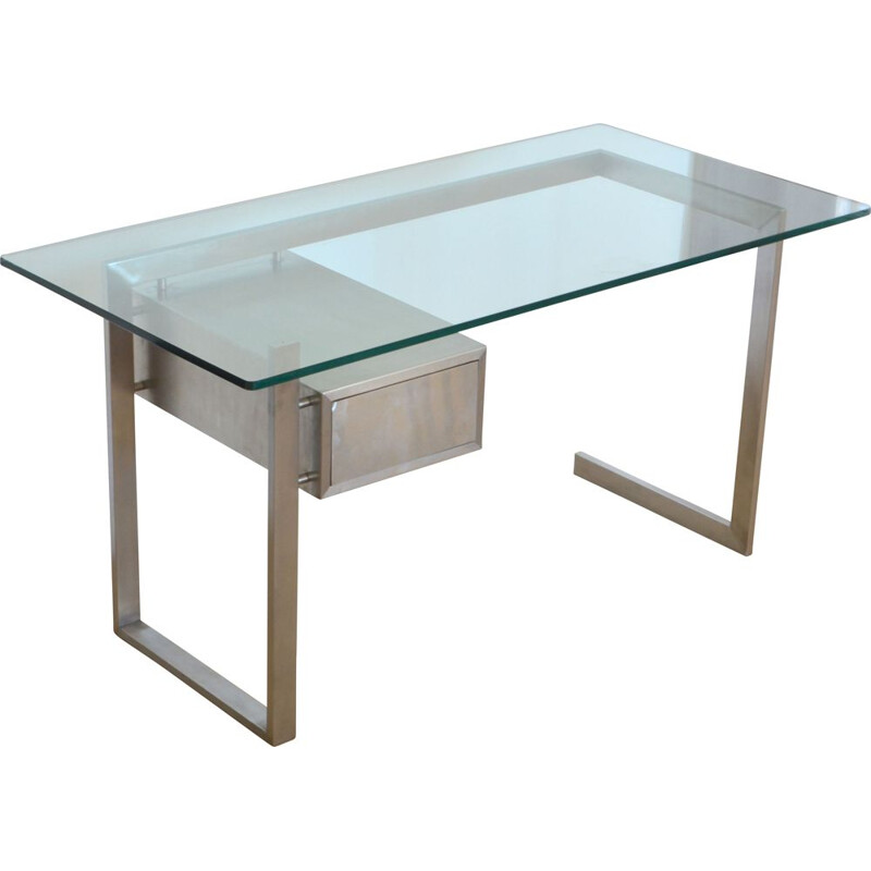 Vintage desk for DOM in glass and stainless steel 1970