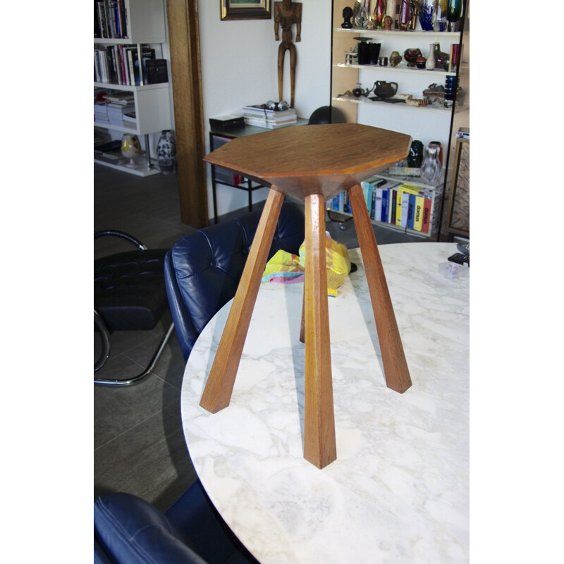 Tabouret vintage en chêne anthroposophique Rudolphe Steiner Allemagne 1930s