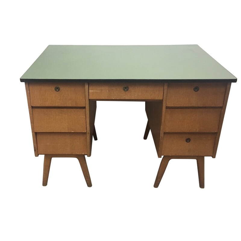 Bureau vintage en hêtre et formica, Belgique 1950