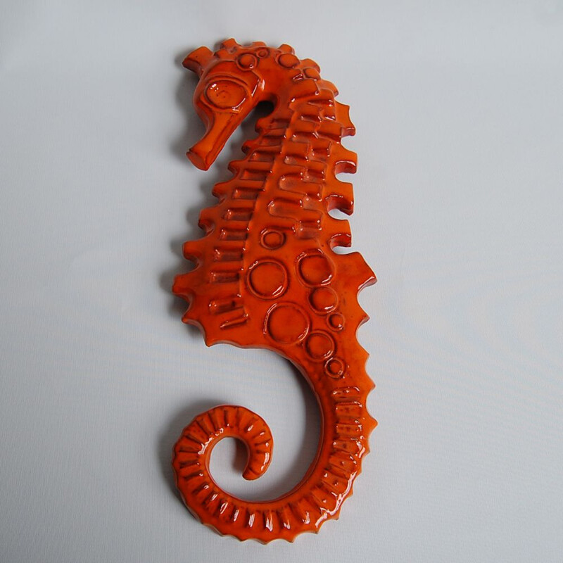 Vintage mural ceramic Seahorse by Sanchez Belgium 1970s