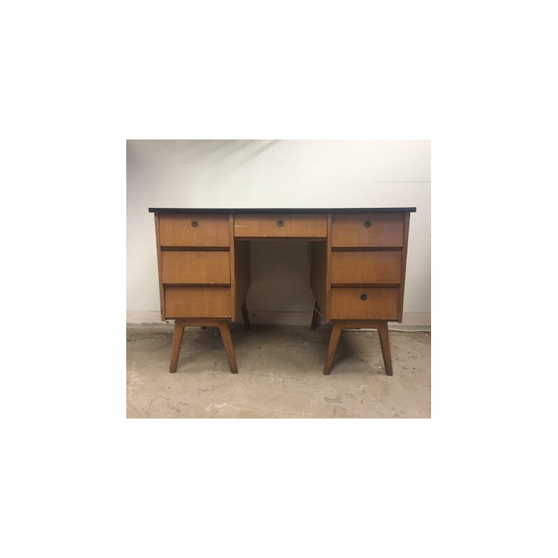 Vintage beechwood and formica desk, Belgium 1950