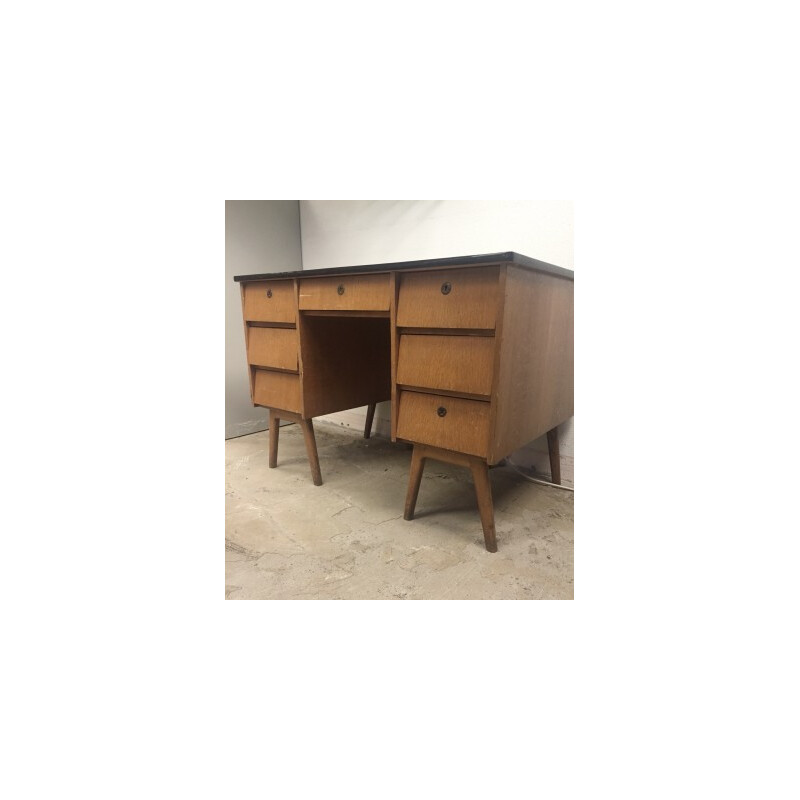 Vintage beechwood and formica desk, Belgium 1950