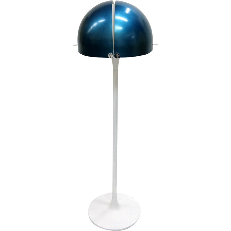 Lampadaire vintage en aluminium bleu et verre 1960