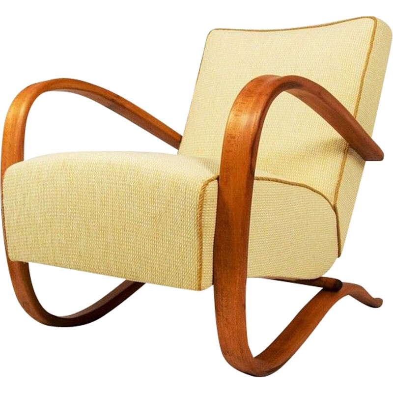 Vintage H-269 armchair by Jindrich Halabala in wood and fabric 1930s
