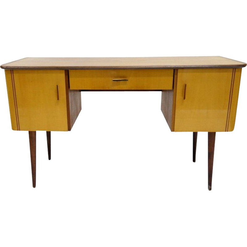 Vintage lacquered wood veneer desk 1960s