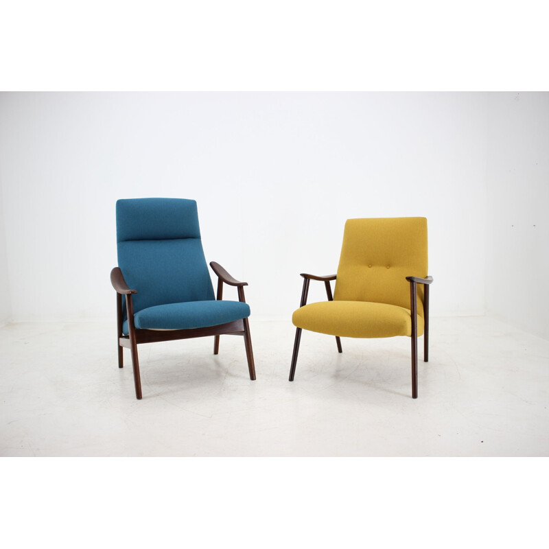 Set of 2 vintage bleu and yellow Armchairs 1960s