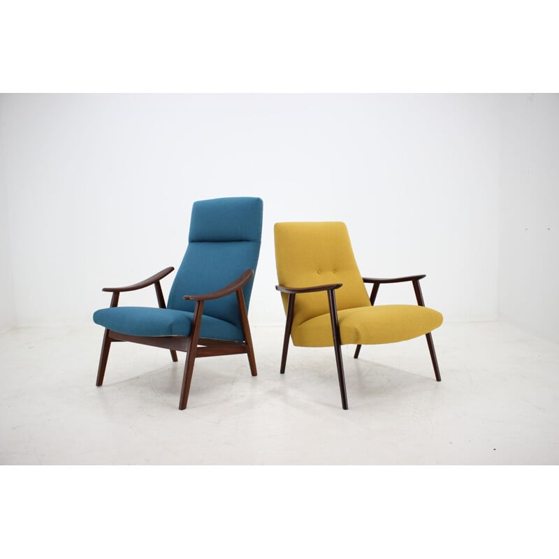 Set of 2 vintage bleu and yellow Armchairs 1960s