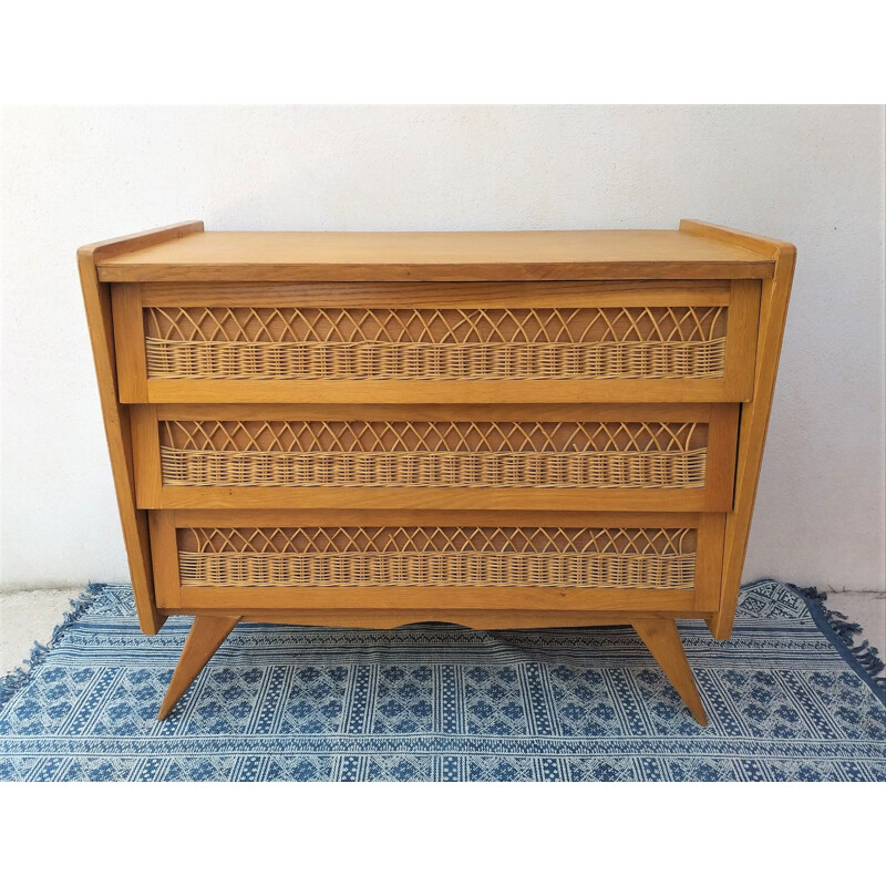 Vintage 1950 rattan chest of drawers