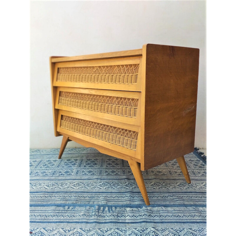 Vintage 1950 rattan chest of drawers