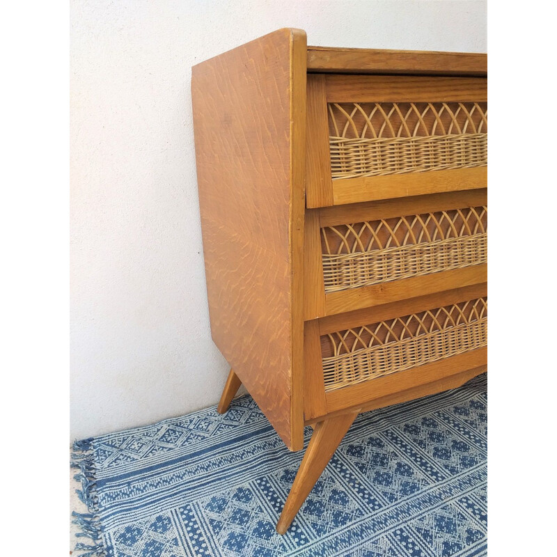 Vintage 1950 rattan chest of drawers