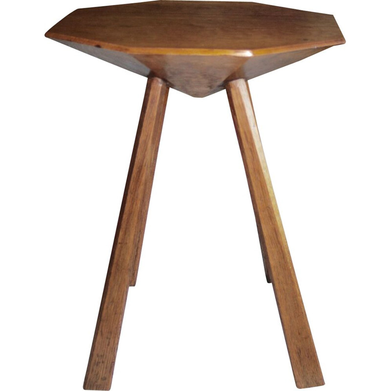 Tabouret vintage en chêne anthroposophique Rudolphe Steiner Allemagne 1930s