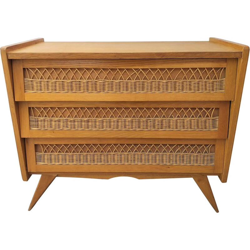 Vintage 1950 rattan chest of drawers